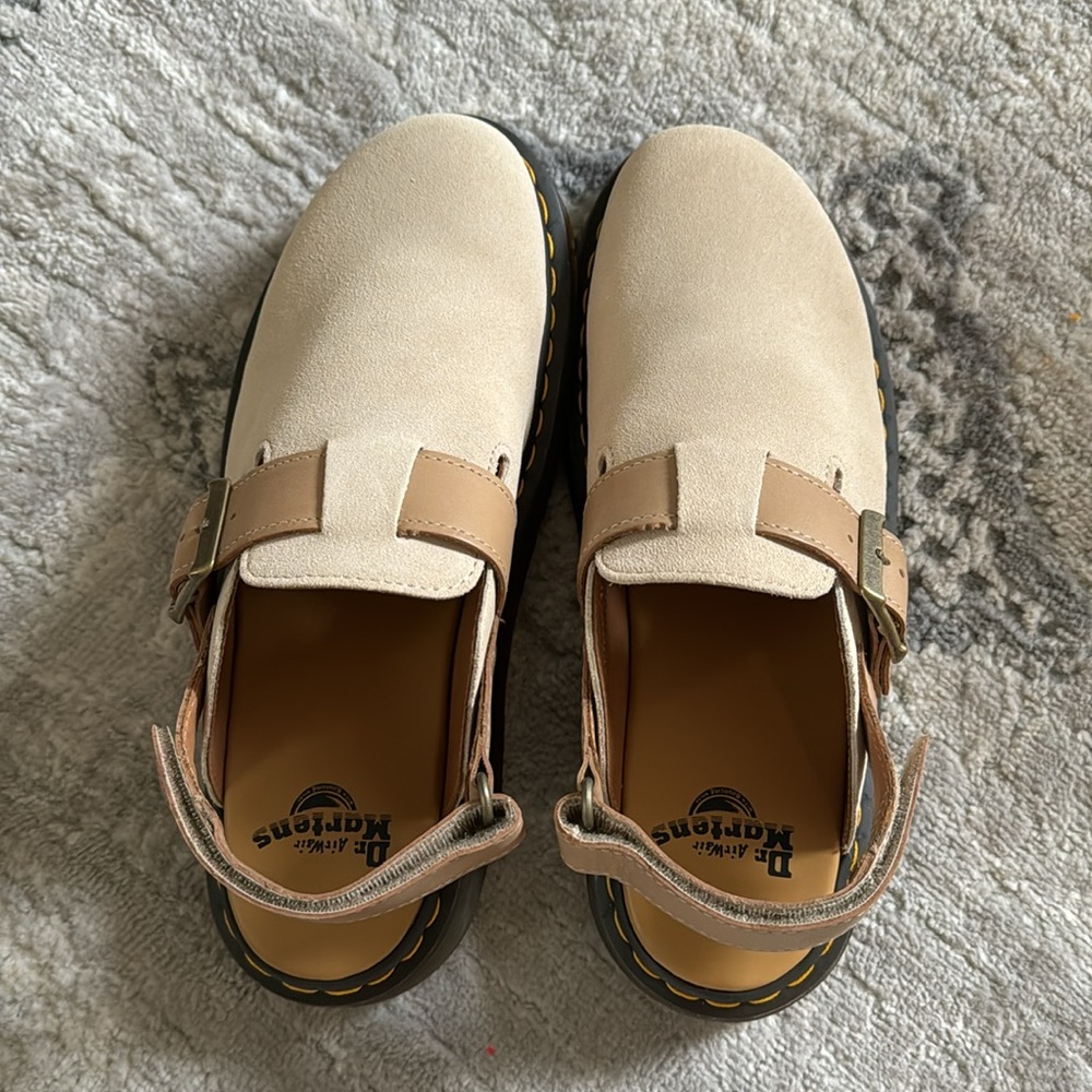 Dr. Martens Beige Suede Slingback Clogs - Picture 2 of 6